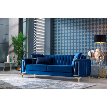 Furnia - Toledo Convertible Sleeper Loveseat in Blue, Fabric