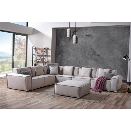 Furnia Padova Modular Sectional with Ottoman - Cream, Fabric
