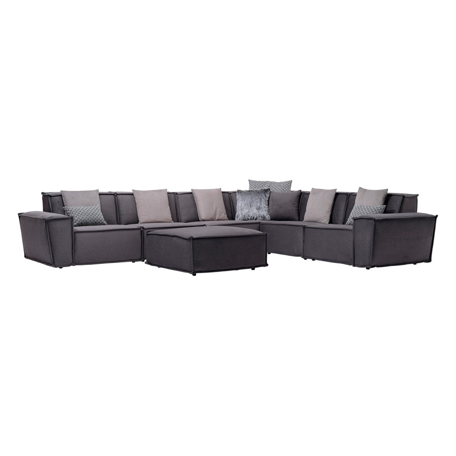 Furnia Padova Modular Sectional with Ottoman - Gray, Fabric