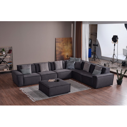 Furnia Padova Modular Sectional with Ottoman - Gray, Fabric