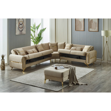 Furnia Royal Modular Right Facing Sectional - Beige, Fabric