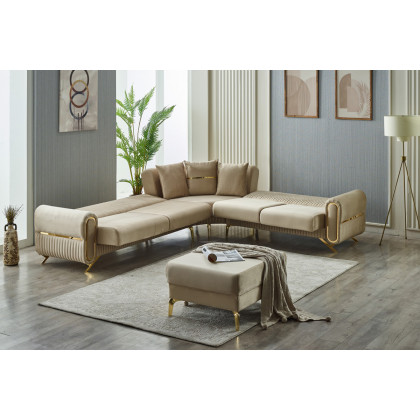 Furnia Royal Modular Right Facing Sectional - Beige, Fabric