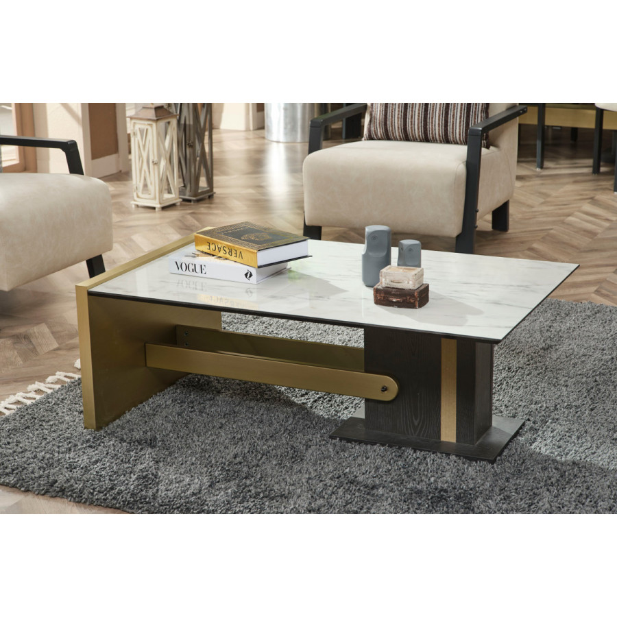 Furnia - Pendik Rectangle Coffee Table in Cream/Gold
