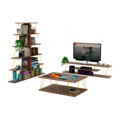 Furnia Tars TV Unit - Walnut/Yellow, Wood