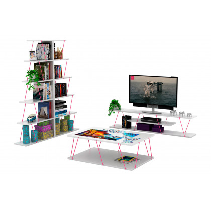 Furnia Tars TV Unit - White/Pink, Wood