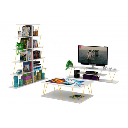 Furnia Tars TV Unit - White/Yellow, Wood