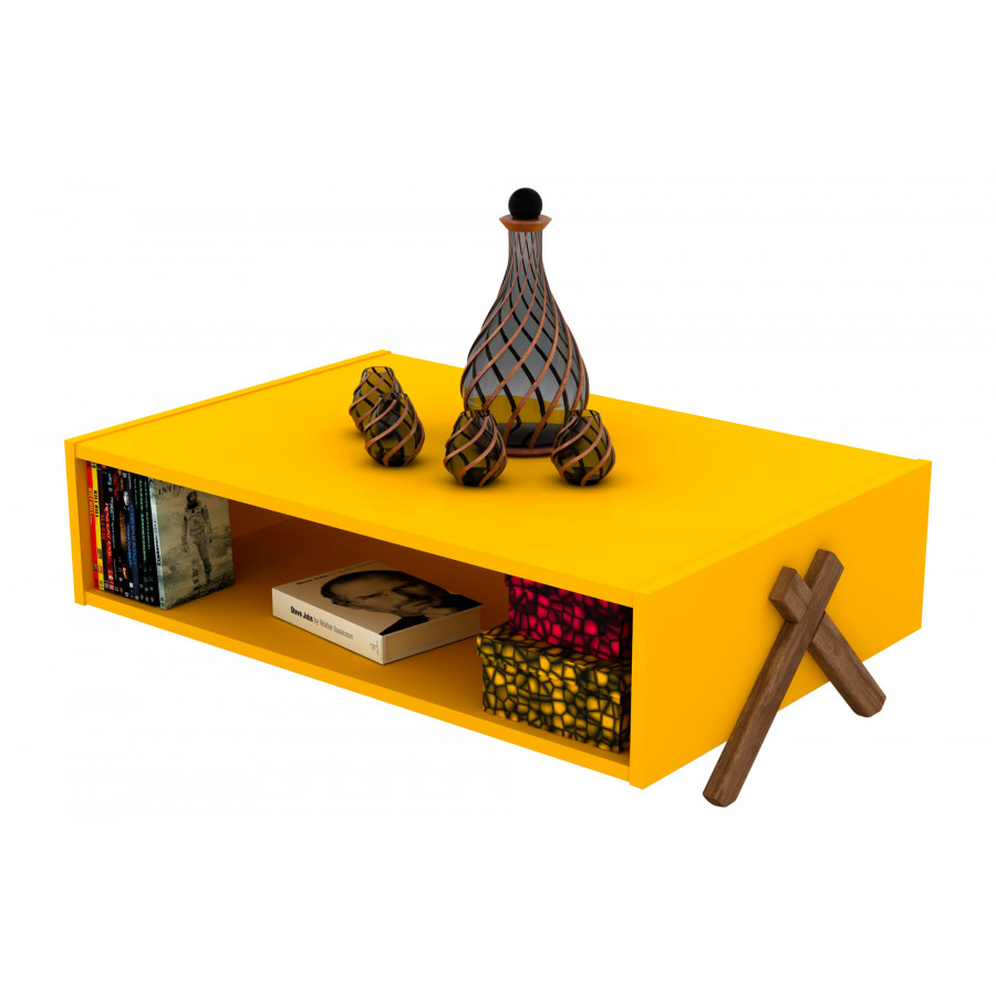 Furnia Kipp Rectangle Coffee Table - Walnut/Yellow