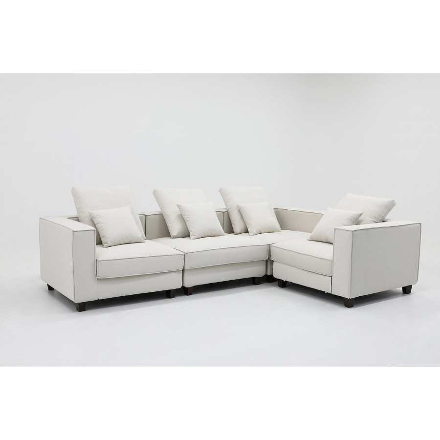 Furnings AVA Beige Luxury Linen Texture Water Repellent Washable Fabric 4 Pieces Corner Modular Sectional - 4 Piece Corner Modular Set
