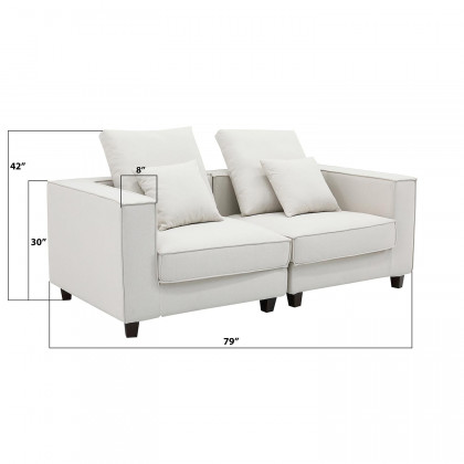 Furnings AVA Beige Luxury Linen Texture Water Repellent Washable Fabric Modular Loveseat