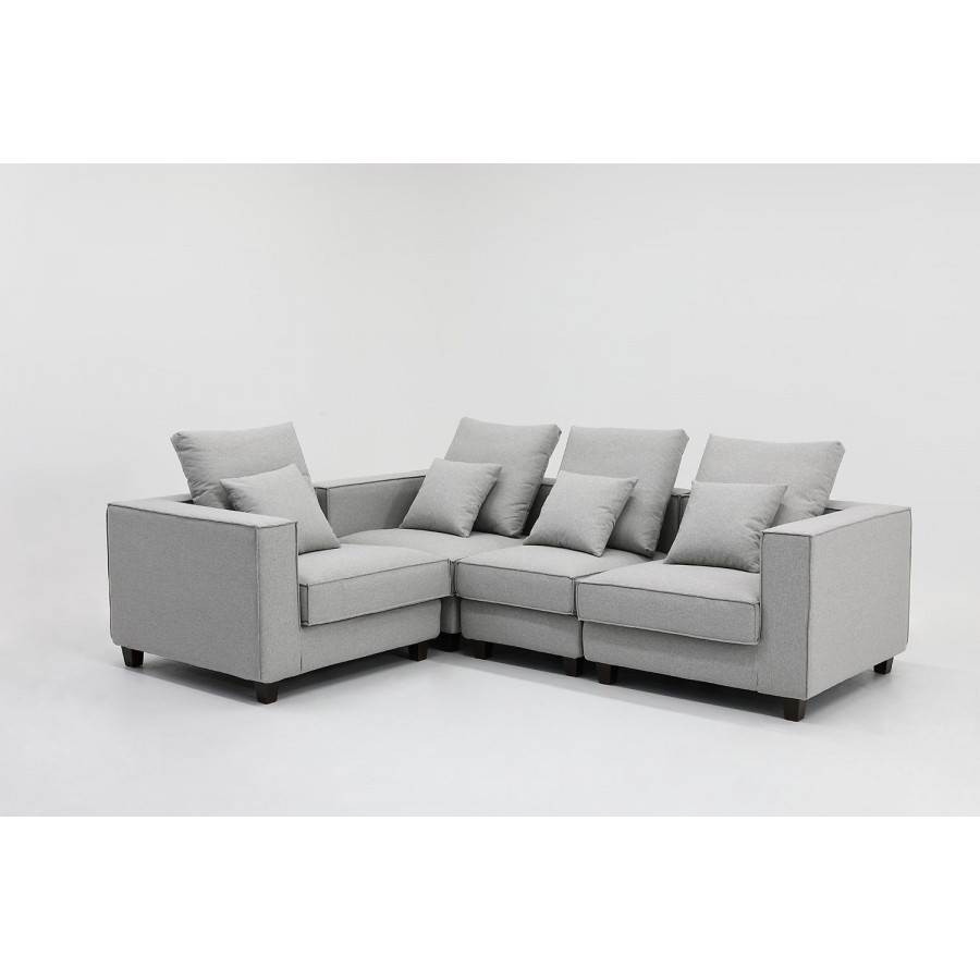 Furnings - AVA Gray Luxury Linen Texture Water Repellent Washable Fabric 4 Pieces Corner Modular Sectional