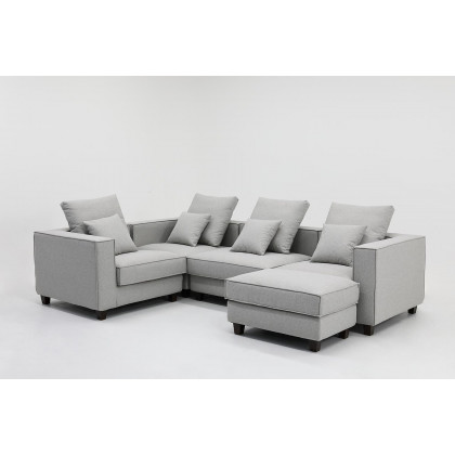 Furnings AVA Gray Luxury Linen Texture Water Repellent Washable Fabric 4 Pieces Corner Modular Sectional - 4 Piece Corner Modular Set