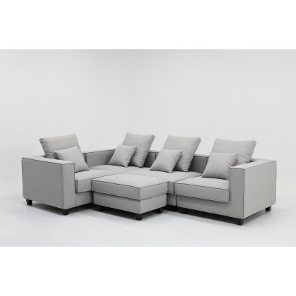 Furnings AVA Gray Luxury Linen Texture Water Repellent Washable Fabric 4 Pieces Corner Modular Sectional - 4 Piece Corner Modular Set