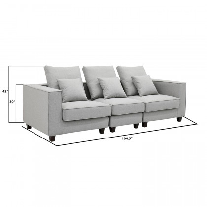 Furnings AVA Gray Luxury Linen Texture Water Repellent Washable Fabric Modular Sofa - Modular 3 Pieces Sofa