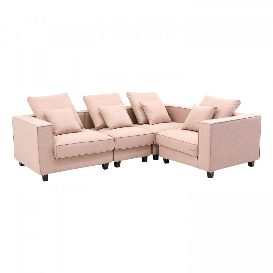 Furnings AVA Dust Pink Luxury Linen Texture Water Repellent Washable Fabric 4 Pieces Corner Modular Sectional - 4 Piece Corner Modular Set