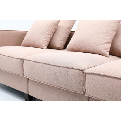 Furnings AVA Dust Pink Luxury Linen Texture Water Repellent Washable Fabric 4 Pieces Corner Modular Sectional - 4 Piece Corner Modular Set