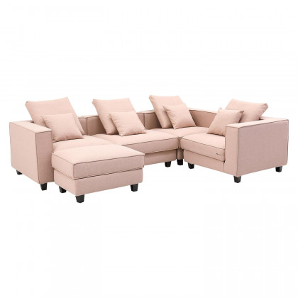 Furnings AVA Dust Pink Luxury Linen Texture Water Repellent Washable Fabric 4 Pieces Corner Modular Sectional - 4 Piece Corner Modular Set