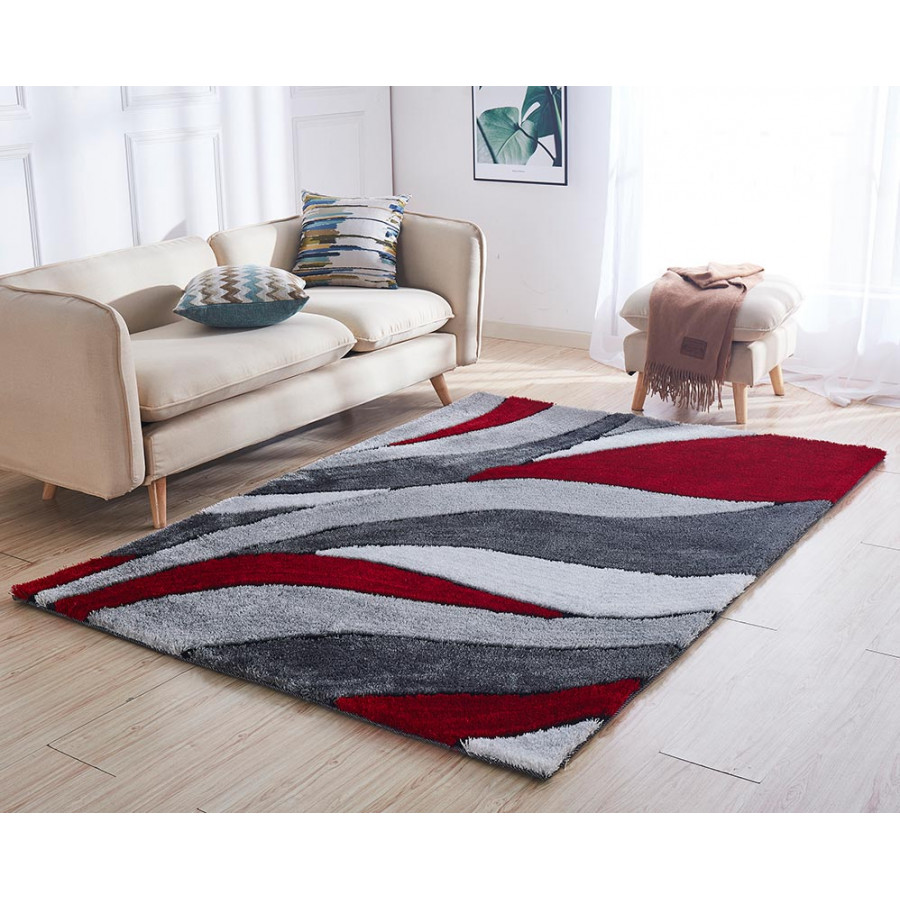 Furnings Aria Red & Gray Soft Pile Shaggy Area Rug - 11'L x 8'W x 1"H