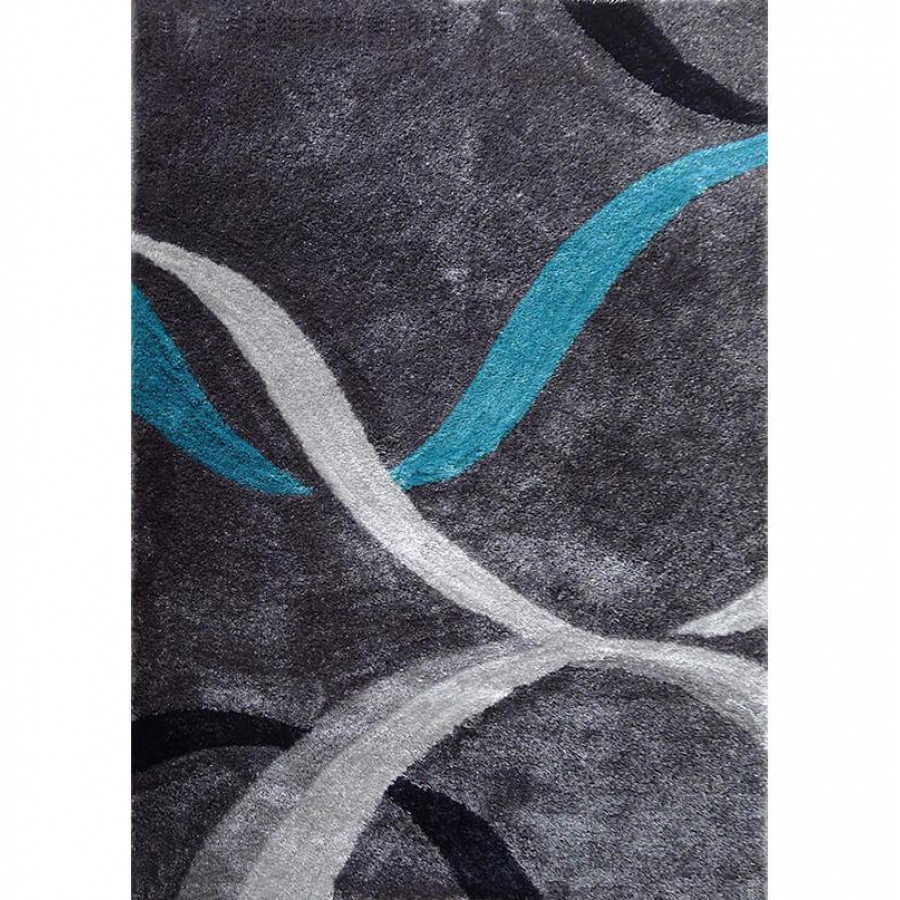 Furnings Aria Gray, Turquoise & Silver Soft Pile Shaggy Area Rug - 11'L x 8'W x 1"H
