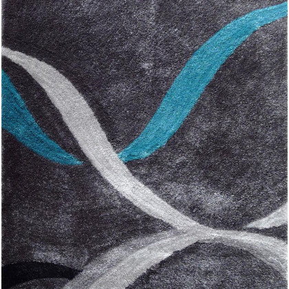 Furnings Aria Gray, Turquoise & Silver Soft Pile Shaggy Area Rug - 11'L x 8'W x 1"H