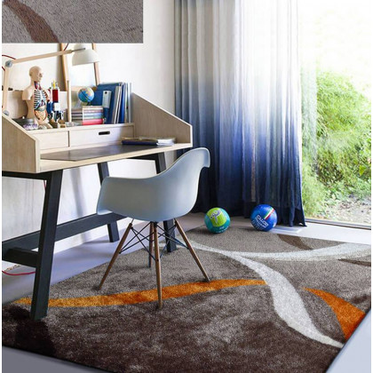 Furnings Aria Mocha & Rust Soft Pile Shaggy Area Rug - 7'L x 5'W x 1"H