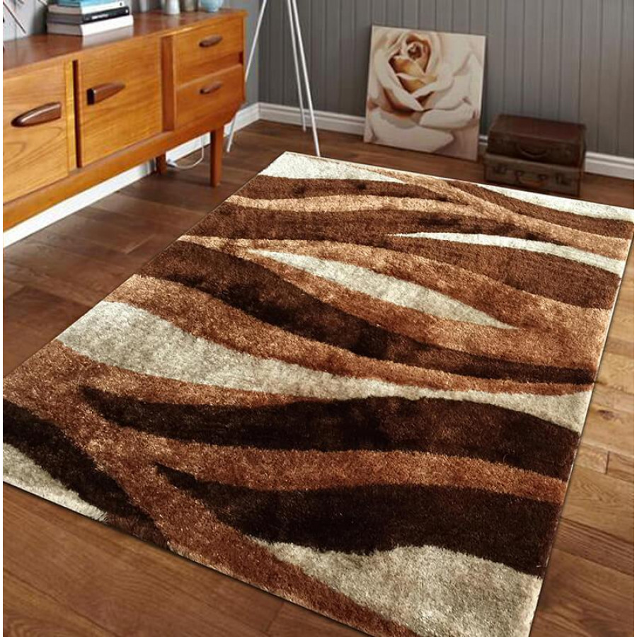 Furnings Aria Beige & Brown Soft Pile Shaggy Area Rug - 11'L x 8'W x 1"H