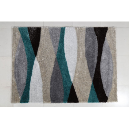 Furnings Aria Gray & Turquoise Soft Pile Shaggy Area Rug - 3'L x 2'W x 1"H