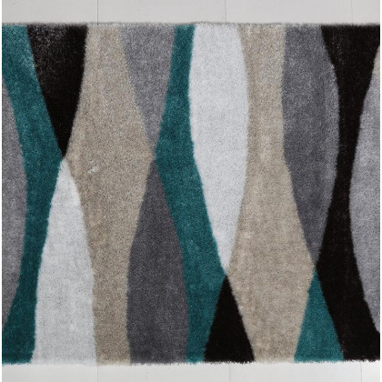 Furnings Aria Gray & Turquoise Soft Pile Shaggy Area Rug - 3'L x 2'W x 1"H