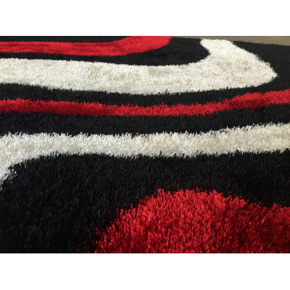 Furnings Aria Black, White & Red Soft Pile Shaggy Area Rug - 11'L x 8'W x 1"H