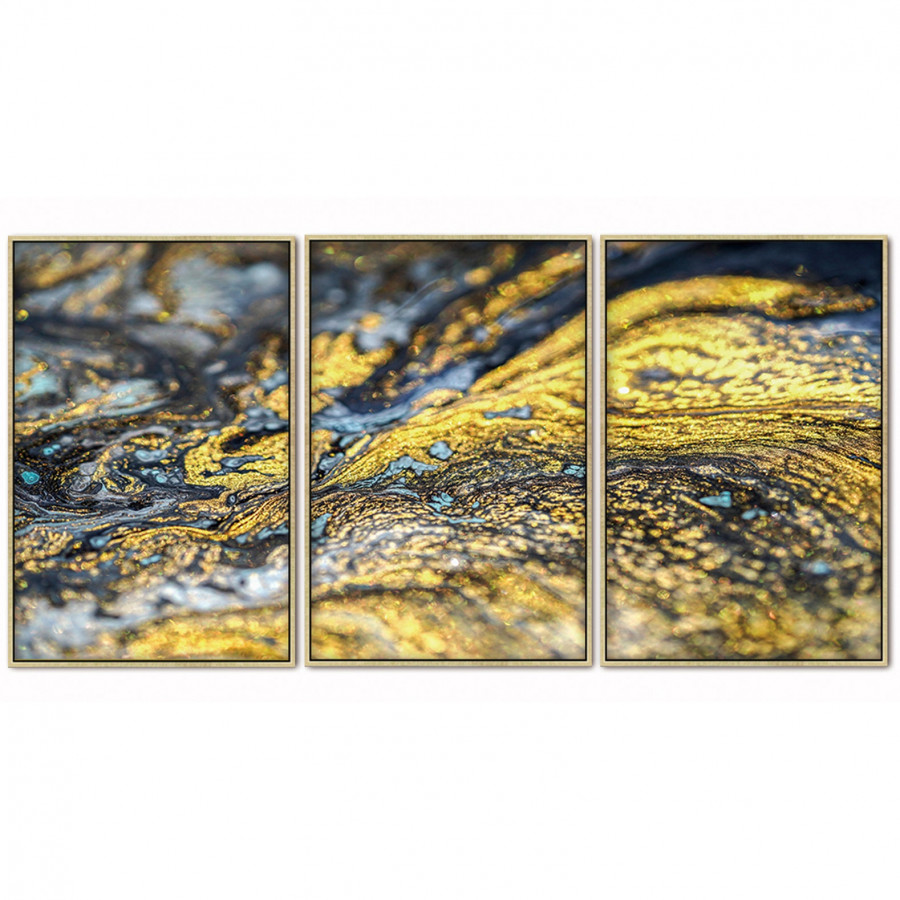 Furnings - "Golden Stream" Acrylic Framed Wall Art