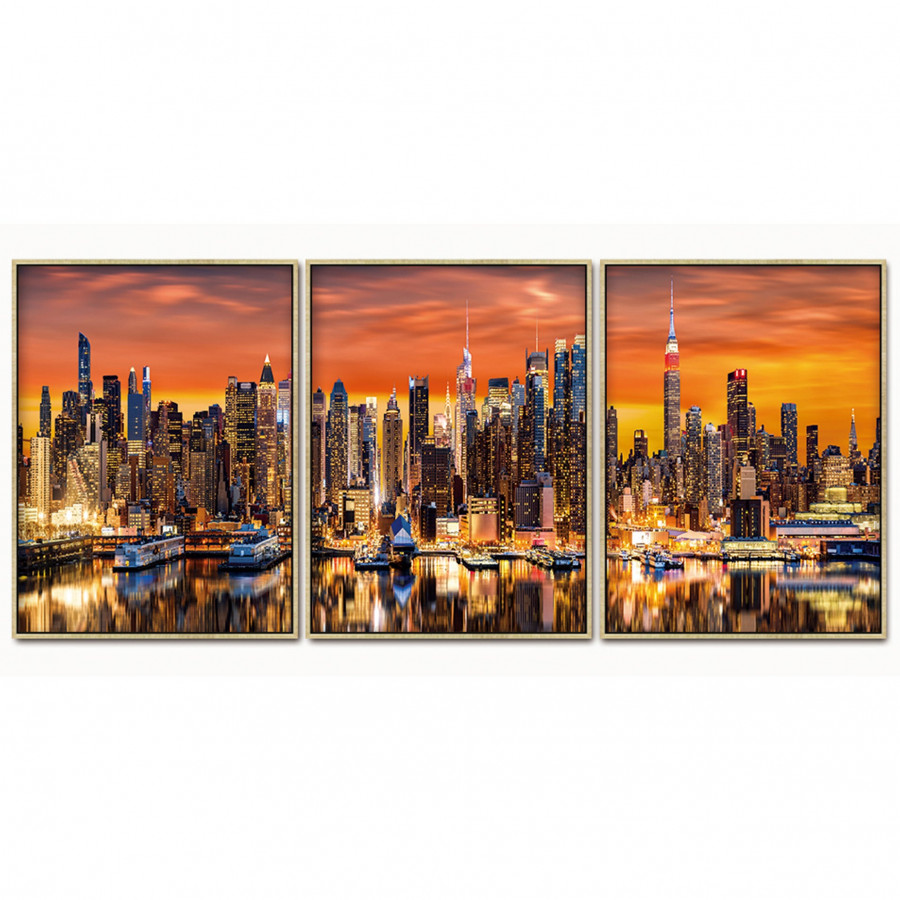 Furnings - "NYC Harbor at Dusk" Acrylic Framed Wall Art