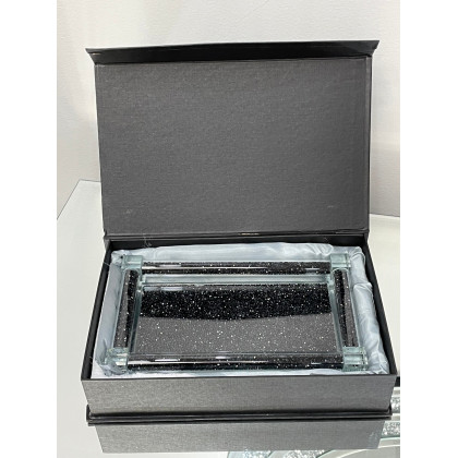 Furnings - Soap Dispenser and Toothbrush Holder with Tray, Black Crushed Diamond Glass