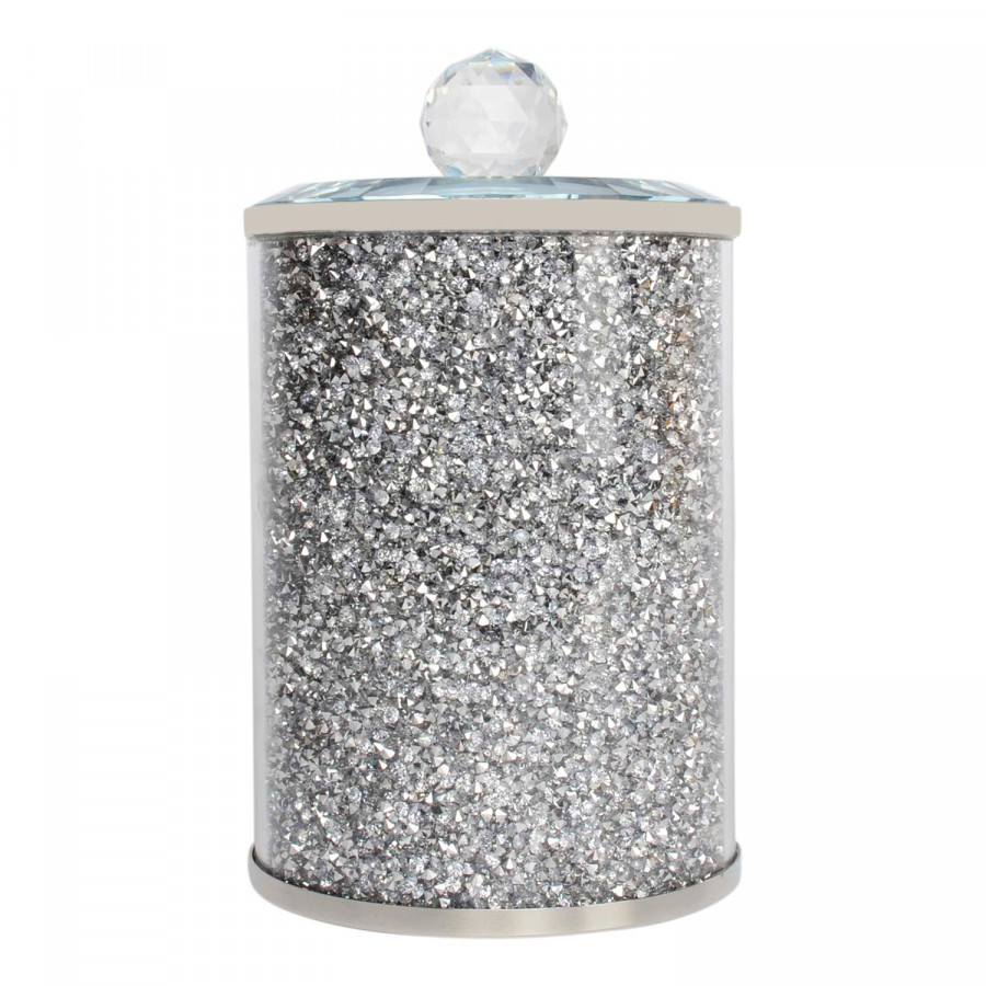 Furnings Silver Crushed Diamond Glass Canister in Gift Box - 5.5"H x 4D