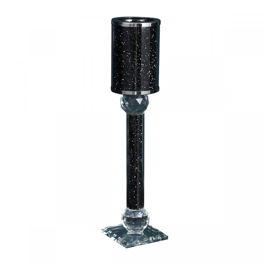 Furnings Ambrose Exquisite Candle Holder in Gift Box, Black Crushed Diamonds Glass - 11"H x 2.75"D