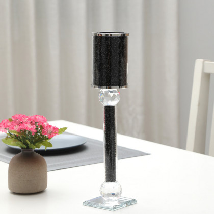 Furnings Ambrose Exquisite Candle Holder in Gift Box, Black Crushed Diamonds Glass - 11"H x 2.75"D