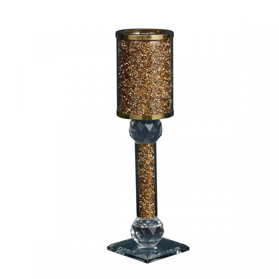 Furnings Ambrose Exquisite Candle Holder in Gift Box, Gold Crushed Diamonds Glass - 10.25"H x 2.75"D