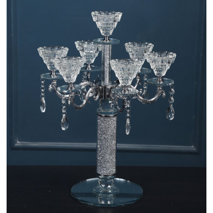 Furnings - Ambrose 7 Candles Holder with Pendants, Silver Crushed Diamonds Glass