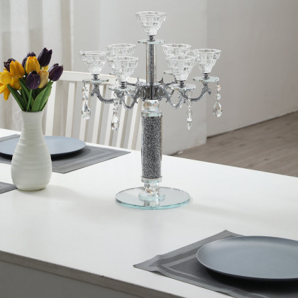 Furnings - Ambrose 7 Candles Holder with Pendants, Silver Crushed Diamonds Glass