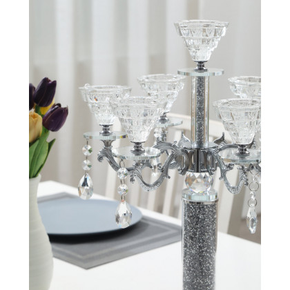 Furnings - Ambrose 7 Candles Holder with Pendants, Silver Crushed Diamonds Glass
