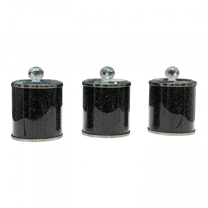 Furnings - Exquisite Three Glass Canister Set, Black Crushed Diamond Glass in 5.5"H x 4"D