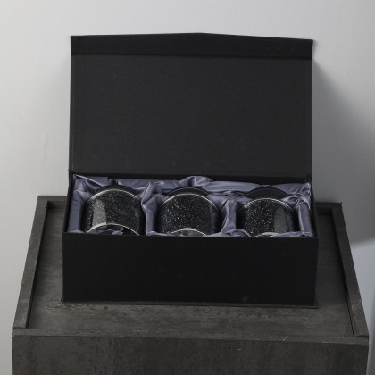 Furnings - Exquisite Three Glass Canister Set, Black Crushed Diamond Glass in 5.5"H x 4"D