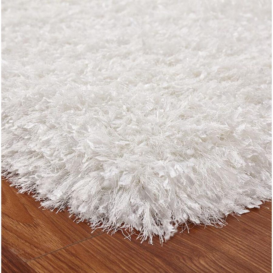 Furnings "Coral" Shag Area Rug High Pile in White  - 7'L x 5'W x 1"H