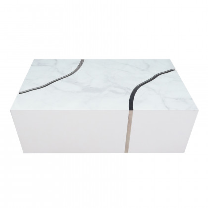 Furnings - Modern Rectangular Coffee Table in Shiny White Design with Silver Accent