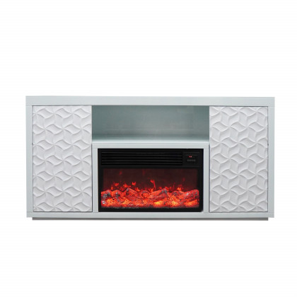Furnings - White Electric Fireplace with Color LED Panel and Remote