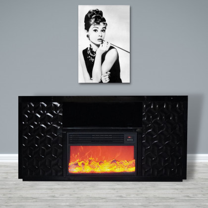 Furnings - Black Electric Fireplace with Color LED Panel and Remote