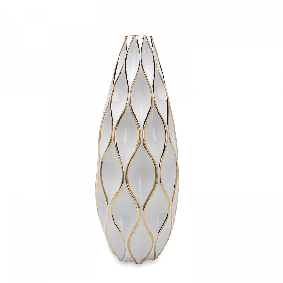 Furnings - Elegant White Ceramic Vase with Gold Accents