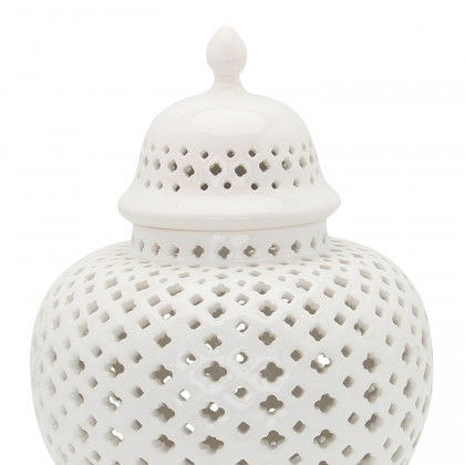 Furnings Stylish White Ceramic Ginger Jar with Decorative Design - Small