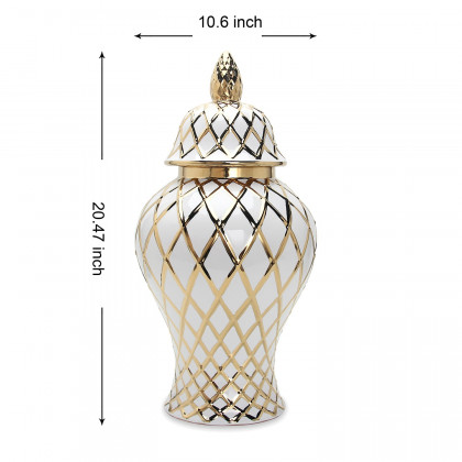 Furnings White and Gold Ceramic Decorative Ginger Jar - Large