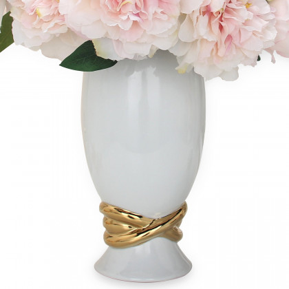 Furnings White Ceramic Decorative Ginger Jar Vase with Gold Accent - Large