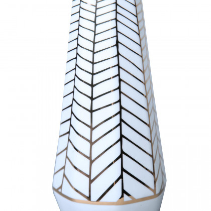 Furnings - White Ceramic Vase with Gold Geometric Accent Design in Elegant and Versatile Home Decor