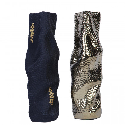 Furnings - Modern and Elegant Ceramic Black Vase with Gold Accents